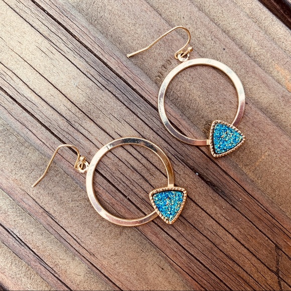 NEW ♡ BLUE Druzy Drop Earrings - Picture 3 of 6